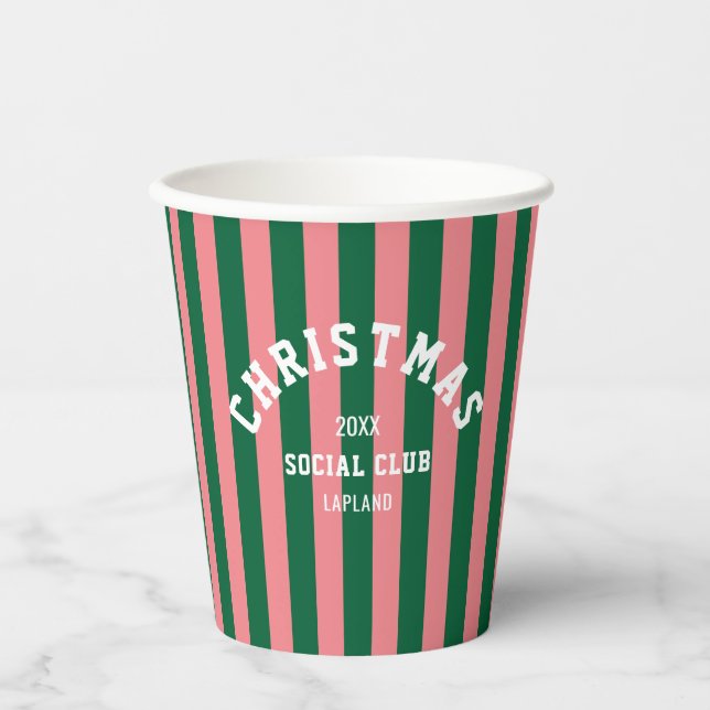 Weihnachtsklub Grüne Pink Candy Streifen Pappbecher (Vorderseite)