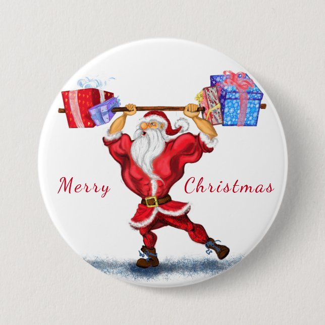 Weihnachtsknopf Funny Bodybuilder Weihnachtsgesche Button (Vorderseite)