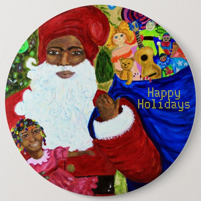 Weihnachtsknöpfe - Schwarze Weihnachtsmann-Geschen Button (Vorderseite)