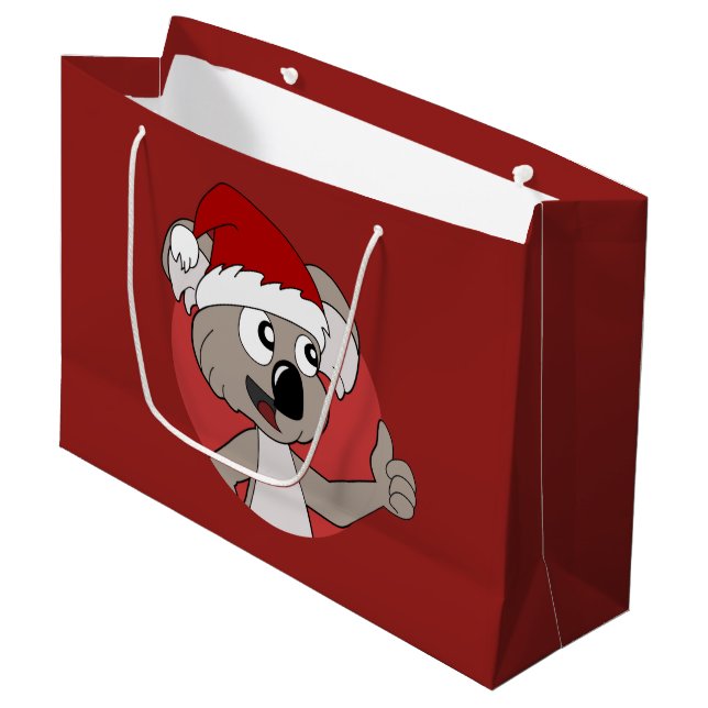 Weihnachtskoala-Cartoon Große Geschenktüte (Vorderseite Schrägansicht)
