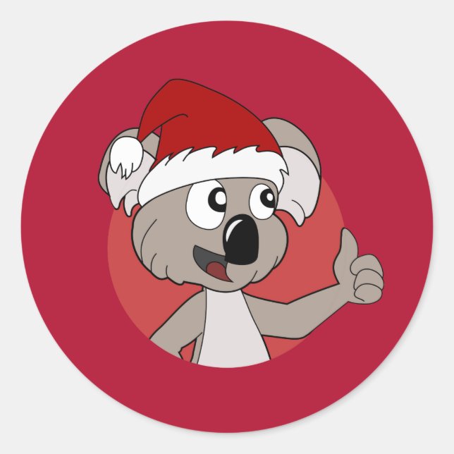 Weihnachtskoala-Cartoon Runder Aufkleber (Vorderseite)