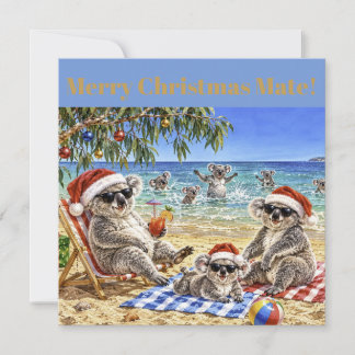 Weihnachtskoalas am Strand Feiertagskarte