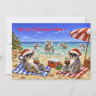 Weihnachtskoalas am Strand Feiertagskarte