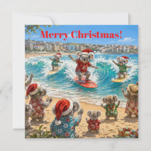 Weihnachtskoalas surfen am Bondi Beach Feiertagskarte