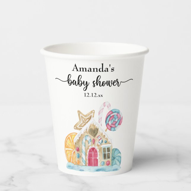 Weihnachtskochshaus Babydusche Pappbecher (Vorderseite)