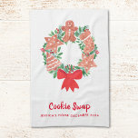 Weihnachtskochtausch Geschirrtuch<br><div class="desc">Dieses Küchentuch Cookie Swap ist mit einem Aquarell von Weihnachtskeksen und saisonalen Pflanzen dekoriert. Einfach anpassbar. Original Wasserfarbe © Michele Davies.</div>