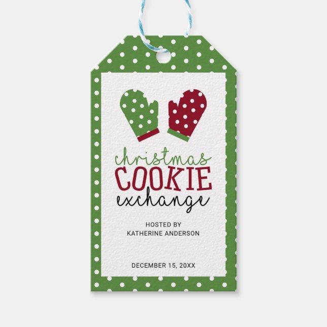 Weihnachtskochtausch Party Green Polka Dots Geschenkanhänger (Vorderseite)