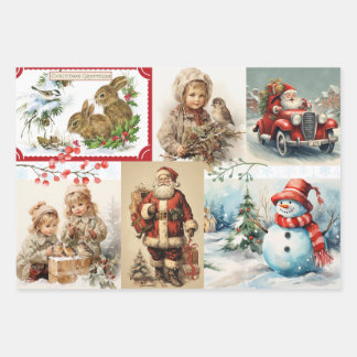 Weihnachtskollektion mit Weihnachtsmann und Kinder Geschenkpapier Set