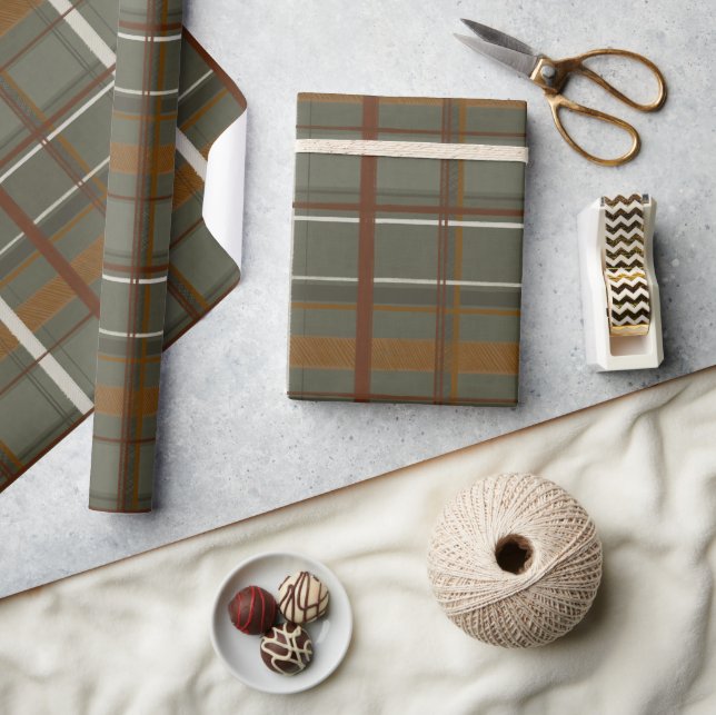Weihnachtskollektion | Plaid Green, Creme, Tan Geschenkpapier (Kunsthandwerk)