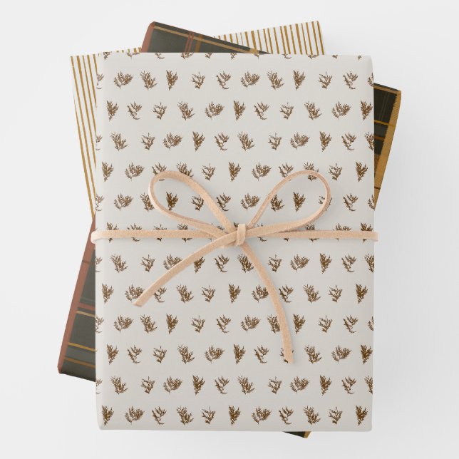 Weihnachtskollektion | Warm Kariert, Streifen, Zed Geschenkpapier Set (Beispiel)