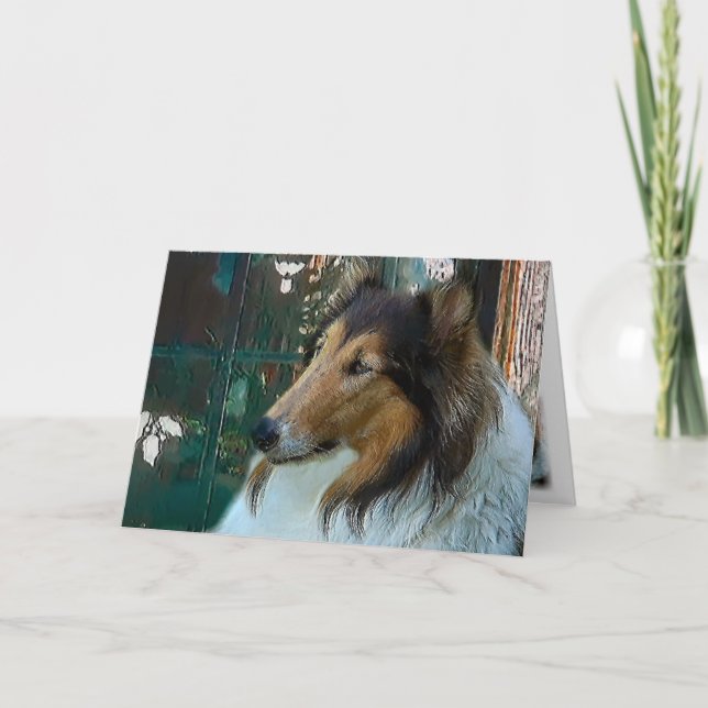 Weihnachtskollie am Fenster Feiertagskarte (Vorderseite)