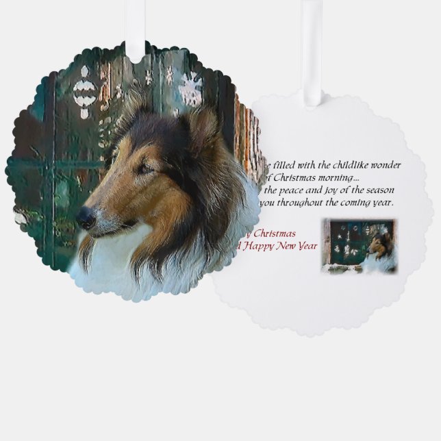 Weihnachtskollie am Fenster Ornament Karte (Vorderseite/Rückseite)