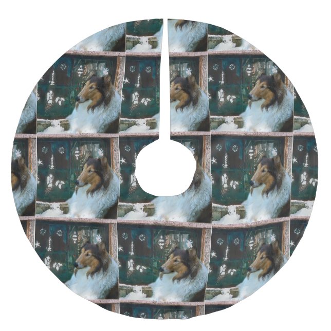 Weihnachtskollie am Fenster Polyester Weihnachtsbaumdecke (Vorderseite)