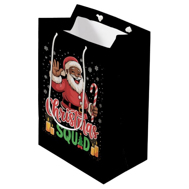 Weihnachtskommad Santa Afro Man Proud Black Africa Mittlere Geschenktüte (Vorderseite Schrägansicht)
