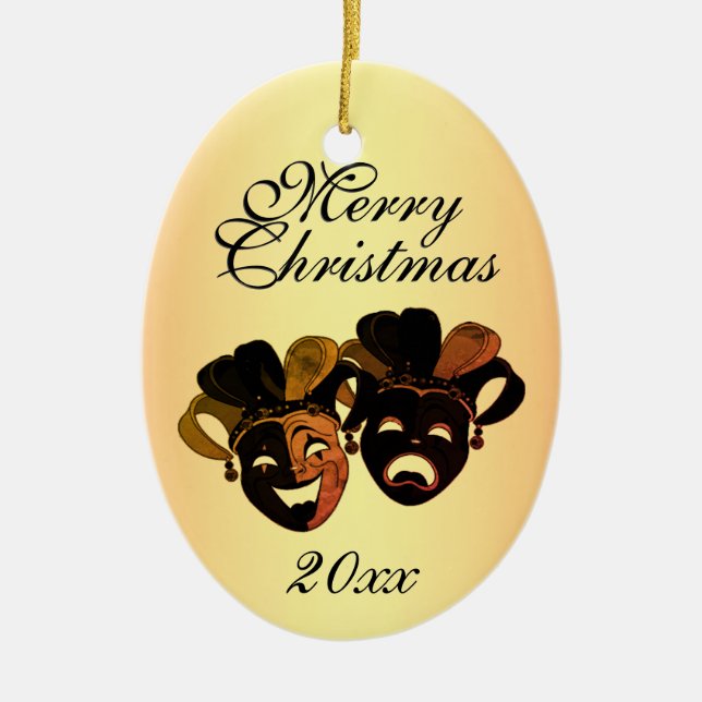 Weihnachtskomödie und die Masken des Tragedy Theat Keramik Ornament (Vorne)