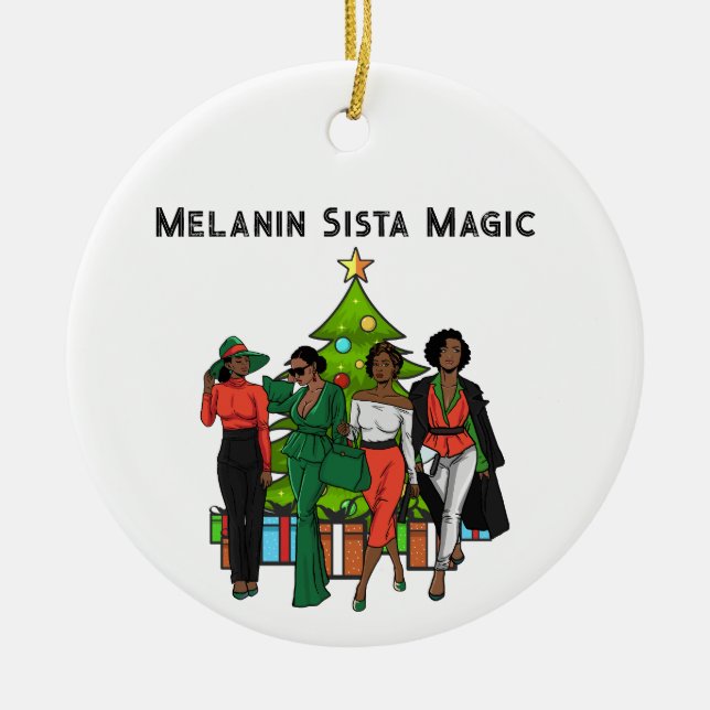 Weihnachtskönigin Melanin Sista Black Girl Magic F Keramik Ornament (Vorne)