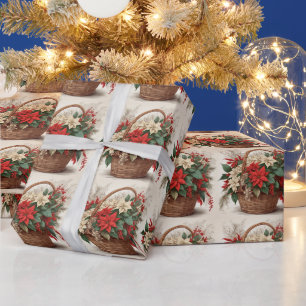 Weihnachtskorb mit Blume Rot, Weiß Poinsettia Geschenkpapier