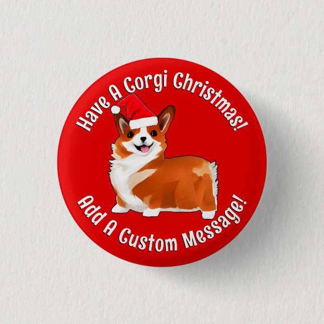Weihnachtskorgi Hund mit Weihnachtsmannmütze Button (Vorderseite)