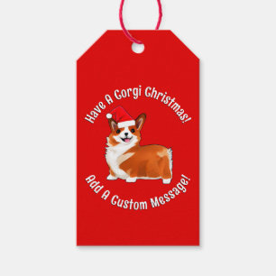 Weihnachtskorgi Hund mit Weihnachtsmannmütze Geschenkanhänger