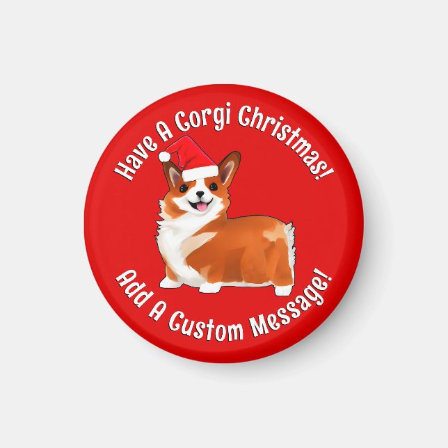Weihnachtskorgi Hund mit Weihnachtsmannmütze Magnet (Vorne)