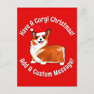 Weihnachtskorgi Hund mit Weihnachtsmannmütze Postkarte