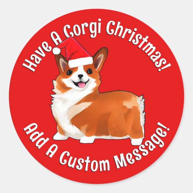 Weihnachtskorgi Hund mit Weihnachtsmannmütze Runder Aufkleber (Vorderseite)