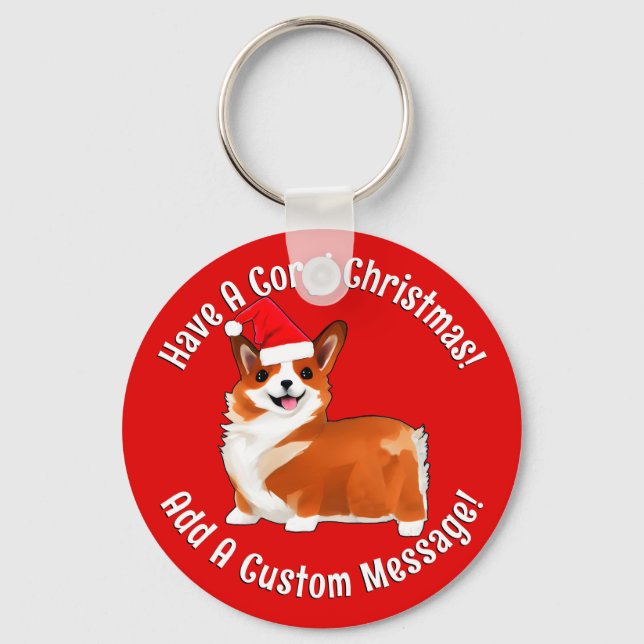 Weihnachtskorgi Hund mit Weihnachtsmannmütze Schlüsselanhänger (Vorderseite)