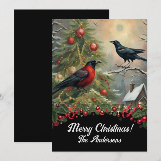 Weihnachtskrähe 5, Frohe Weihnachten! Weihnachtska Einladung (Vorne/Hinten)