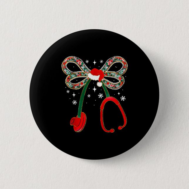 Weihnachtskrankenschwester Kokette Bogen Stethosko Button (Vorderseite)