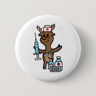 Weihnachtskrankenschwester-Rentier-Spaß-Xmas-Krank Button
