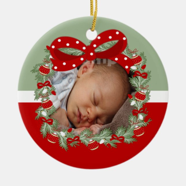 Weihnachtskranz (2 Seiten) Personalisiert Keramikornament (Vorne)