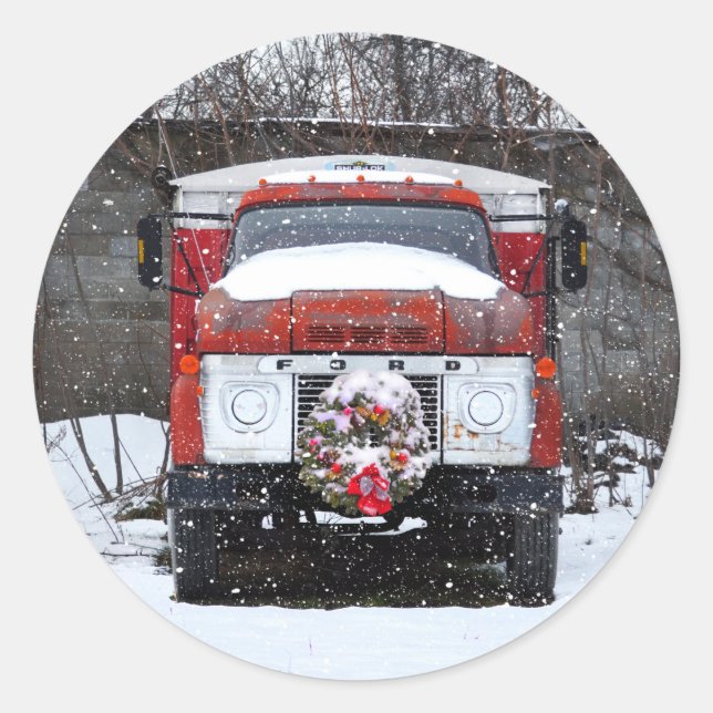 Weihnachtskranz auf LKW-Aufklebern Runder Aufkleber (Vorderseite)