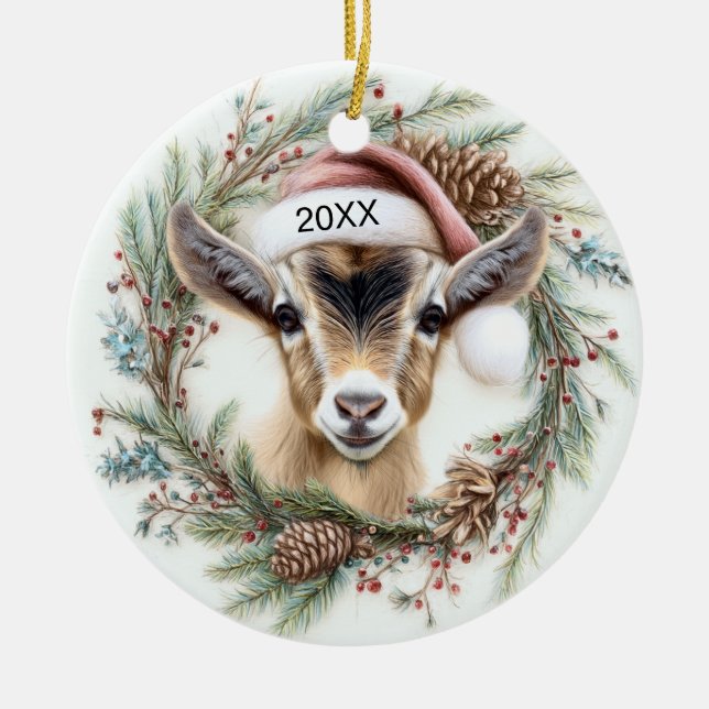 Weihnachtskranz Babyziege  Keramik Ornament (Vorne)