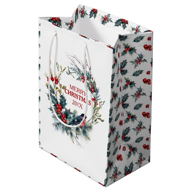 Weihnachtskranz Bullfinch & Weihnachtsweihe Mittlere Geschenktüte (Rückseite Schrägansicht)