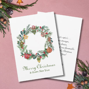 Weihnachtskranz & Christbaumschmuck Retro Vintage Karte