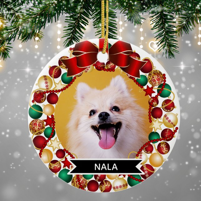 Weihnachtskranz Custom Dog Pet Foto Keramik Ornament (Pomeranian ornament)