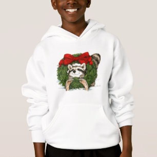 WeihnachtsKranz-Dekoration und Waschbär Hoodie
