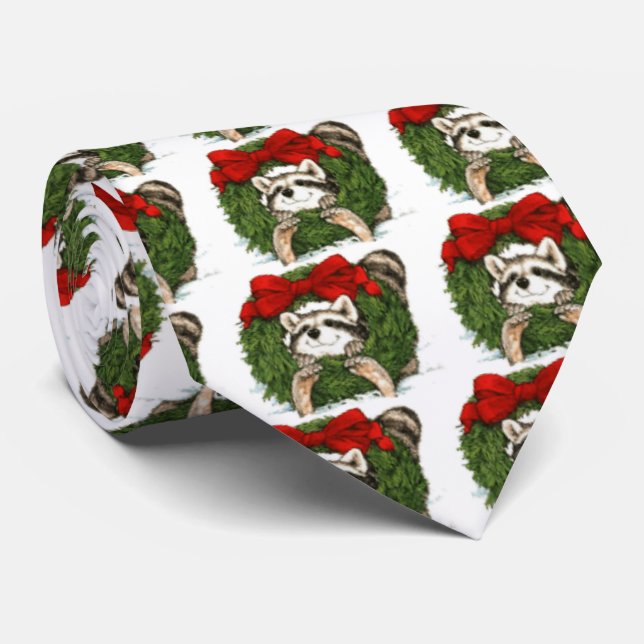 WeihnachtsKranz-Dekoration und Waschbär Krawatte (Gerollt)