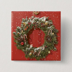 WeihnachtsKranz, der an einer Tür hängt Button