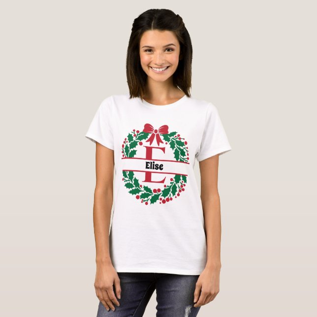 Weihnachtskranz Familie Matching Name Brief E T-Shirt (Vorne ganz)