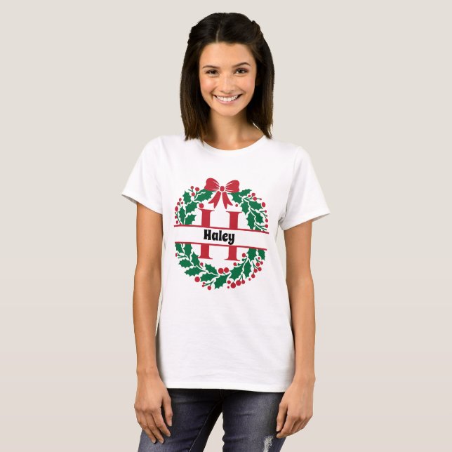 Weihnachtskranz Familie Matching Name Brief H T-Shirt (Vorne ganz)