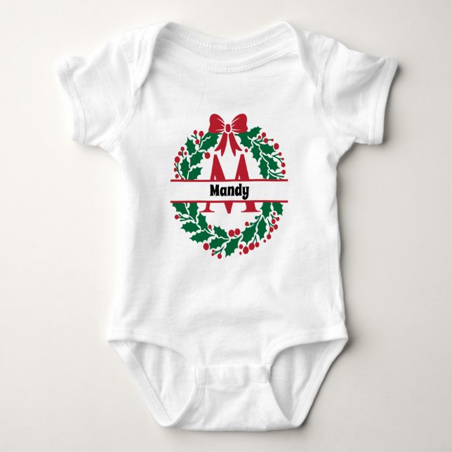 Weihnachtskranz Familie Matching Name Brief M Baby Strampler (Vorderseite)