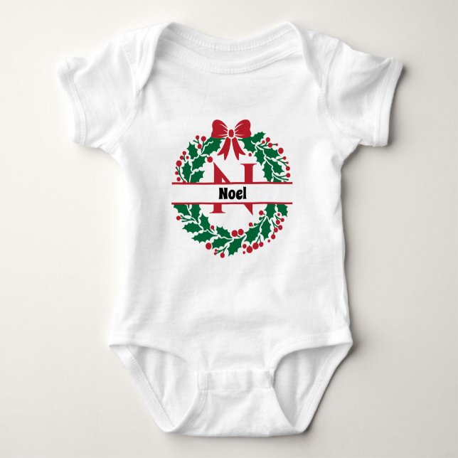 Weihnachtskranz Familie Matching Name Brief N Baby Strampler (Vorderseite)