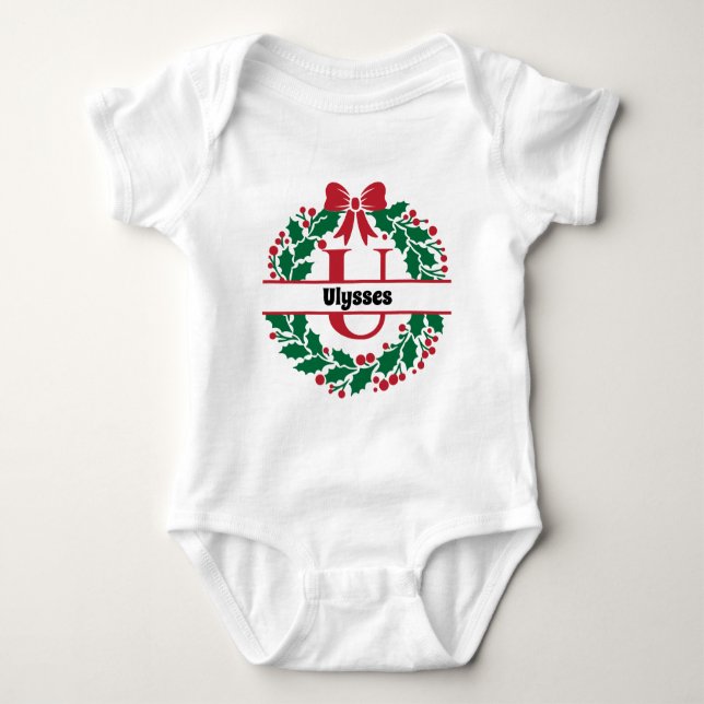 Weihnachtskranz Familie Matching Name Brief U Baby Strampler (Vorderseite)