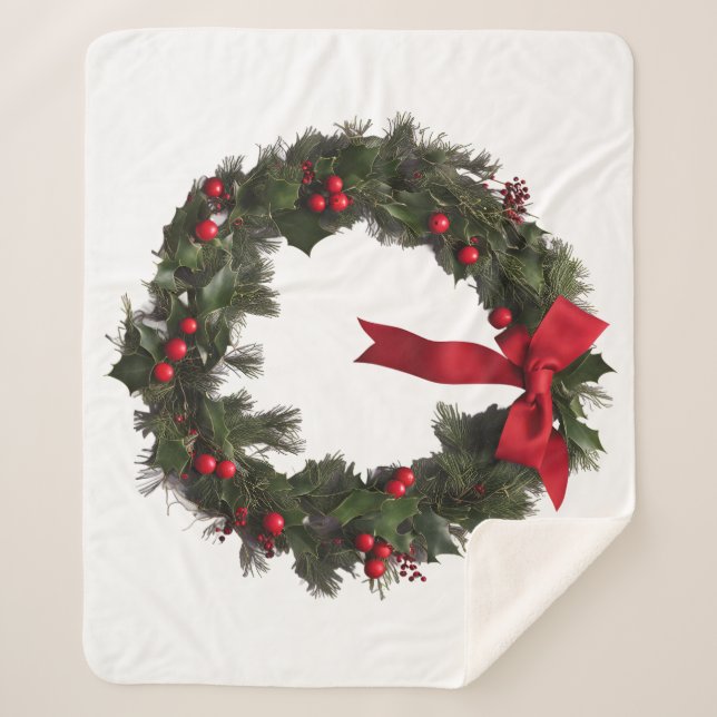 Weihnachtskranz Fleece-Decke Sherpadecke (Vorderseite)
