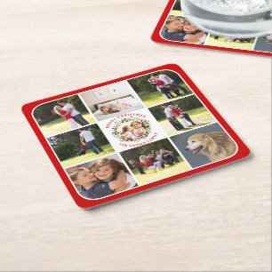 Weihnachtskranz, Foto-Collage mit neun Fotos Rechteckiger Pappuntersetzer