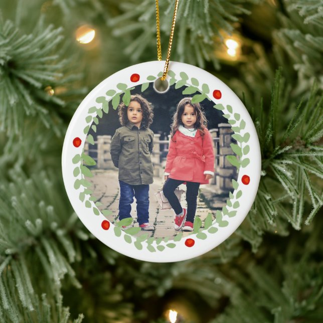 Weihnachtskranz-Foto Keramik Ornament (Baum)