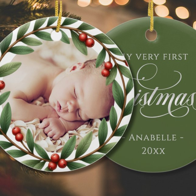 Weihnachtskranz-Foto Keramik Ornament (Von Creator hochgeladen)