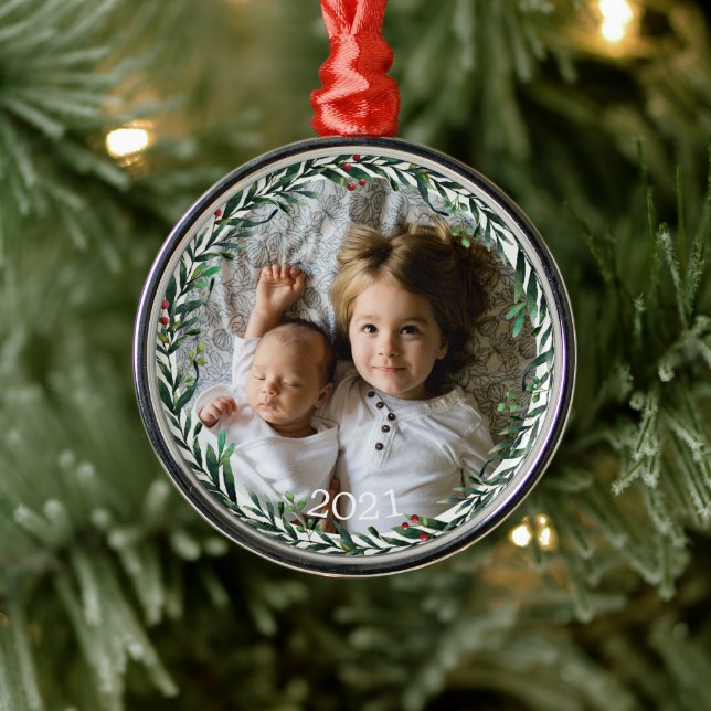 Weihnachtskranz-Foto Ornament Aus Metall (Baum)