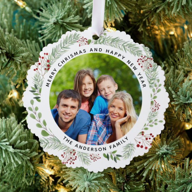Weihnachtskranz-Foto Ornament Karte (Insitu (Baum))